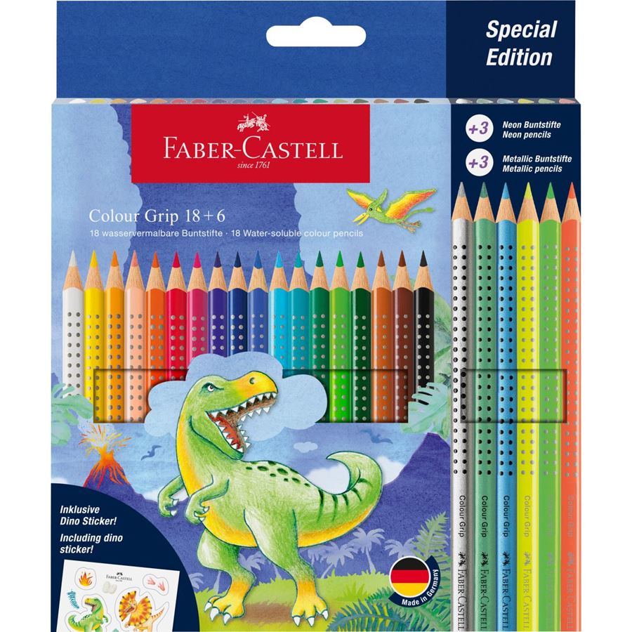 Faber-Castell - Pastelka Colour Grip Dinosaur, pap. krabička 18+6 ks