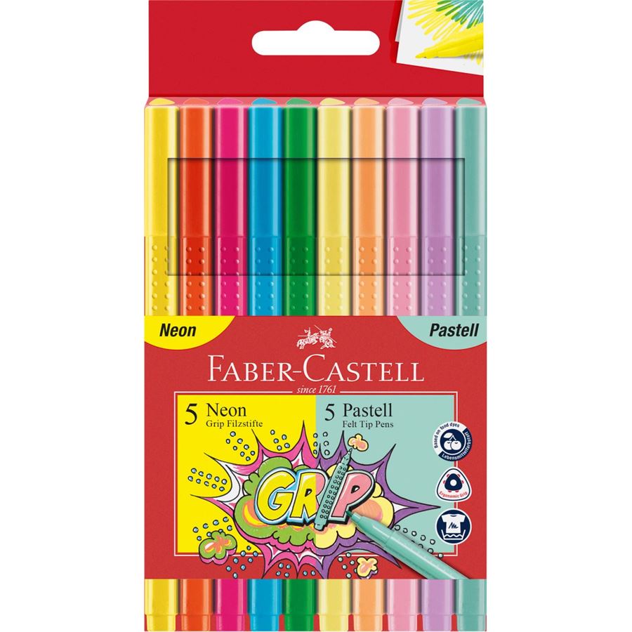Faber-Castell - Fixy Grip Neon & Pastell, plastové pouzdro 10 ks