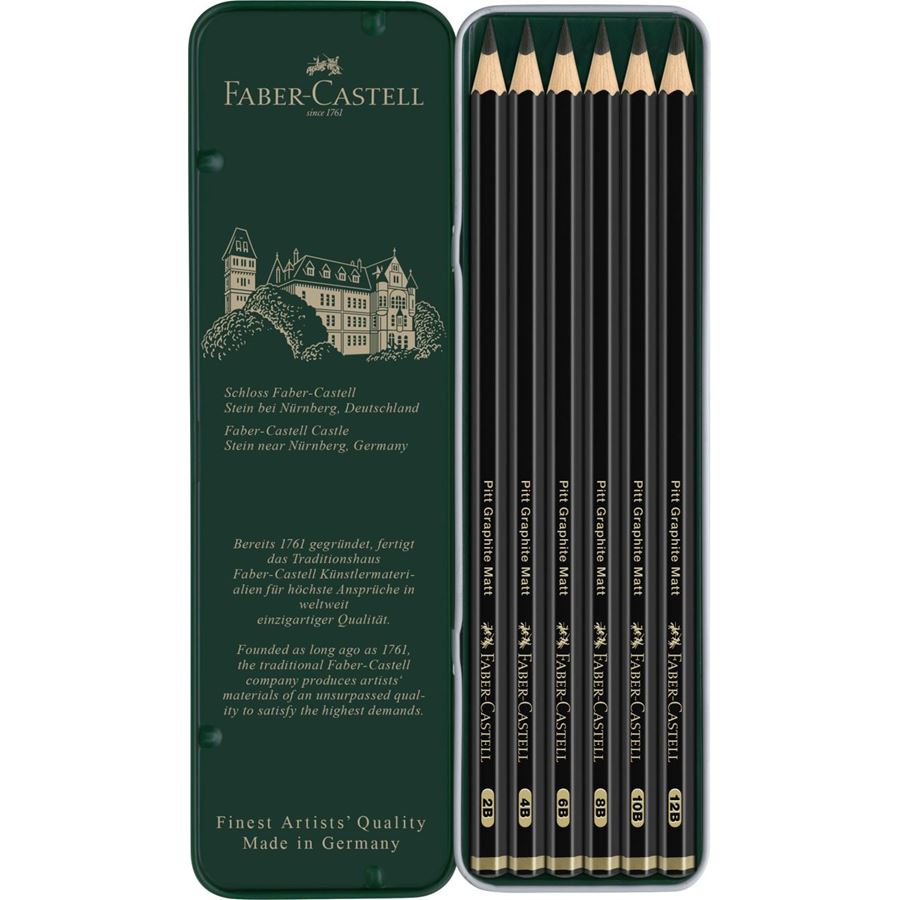 Faber-Castell - Grafitová tužka Pitt Graphite Matt, plechová krabička 6 ks