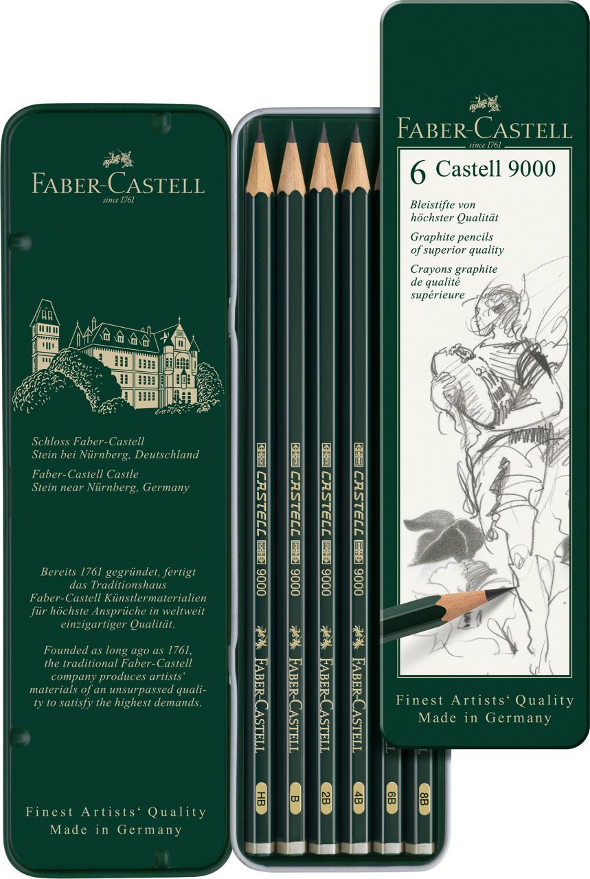Faber-Castell - Grafitová tužka Castell 9000, plechová krabička 6 ks