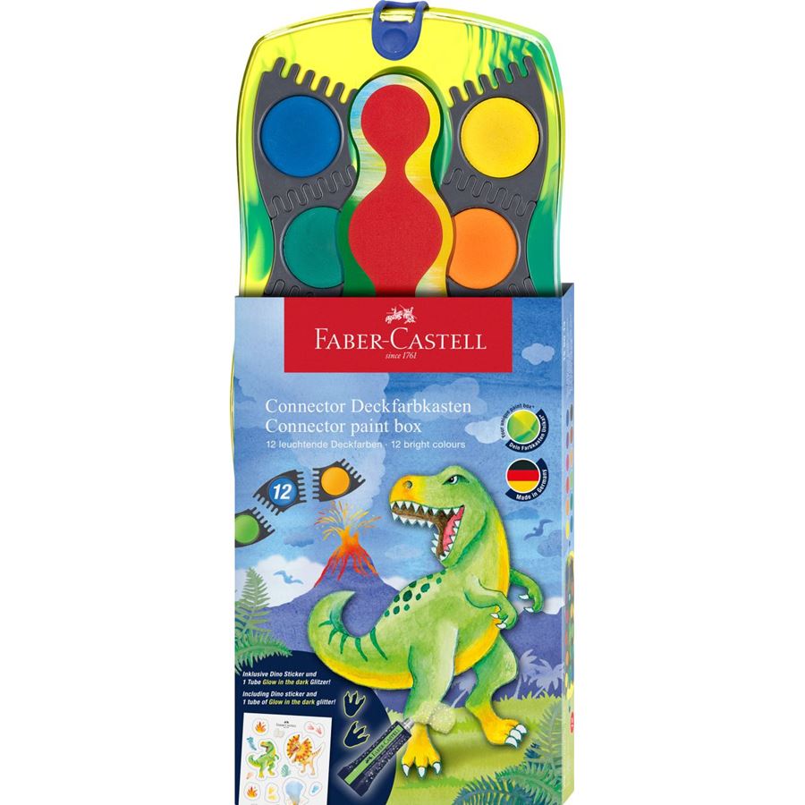 Faber-Castell - Vodové barvy Connector Dinosaur, zelená paleta, 12 barev