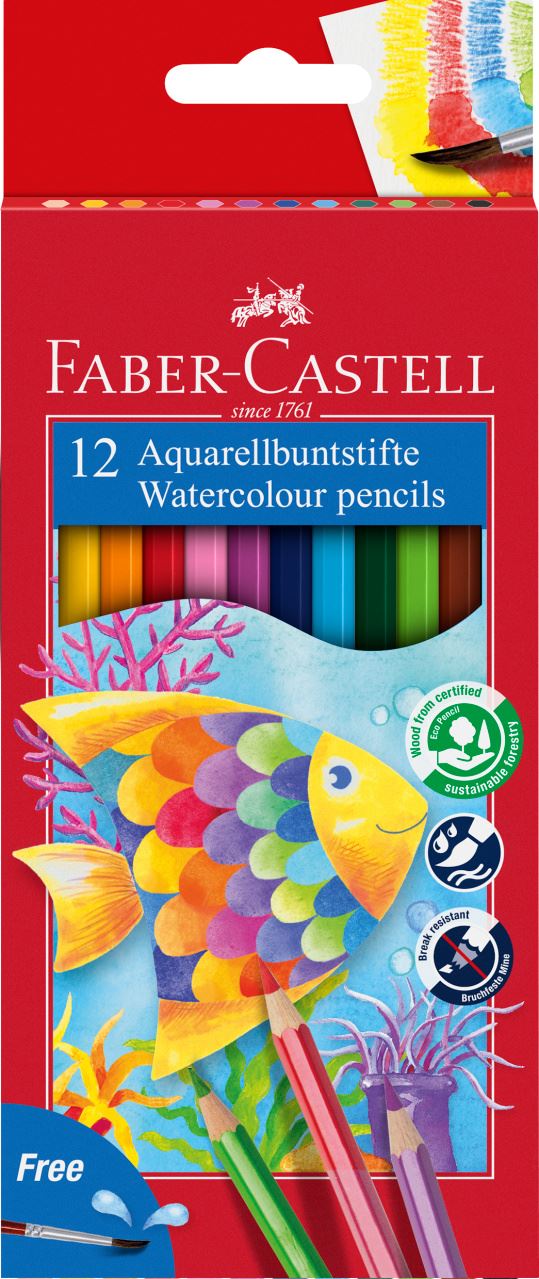 Faber-Castell - Pastelka akvarelová, papírová krabička 12 ks + štěteček