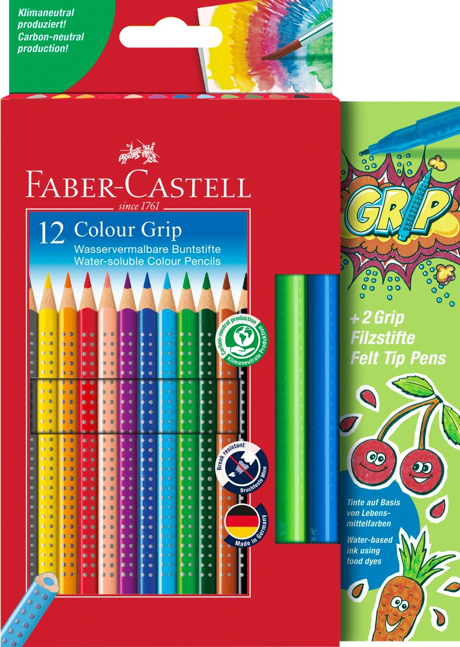 Faber-Castell - Pastelky Grip promo balení 12 ks + 2 ks popisovač Grip