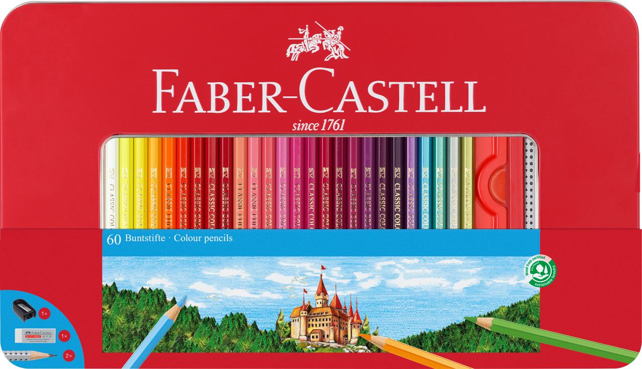 Faber-Castell - Pastelka šestihranná, plechová krabička 60 ks