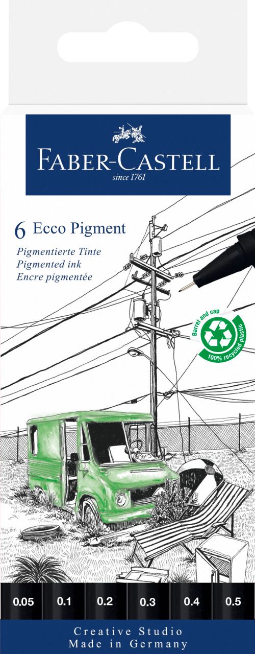 Faber-Castell - Popisovač Ecco Pigment AllBlack, plastové pouzdro 6 ks