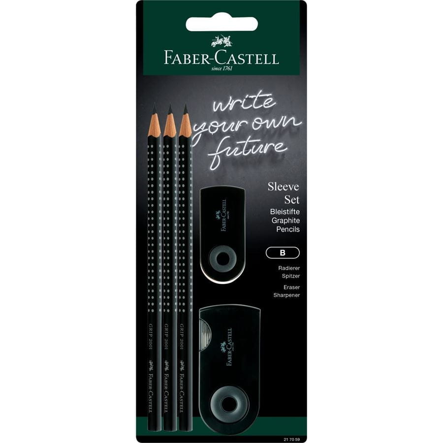 Faber-Castell - Grafitová tužka Grip B, černá, sada 3+5 ks
