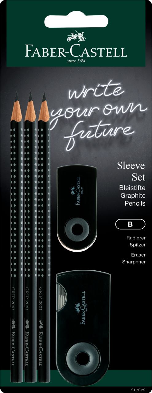 Faber-Castell - Grafitová tužka Grip, B, stříbrná, sada 3+5 ks