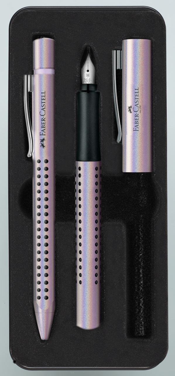 Faber-Castell - Plnicí a kuličkové pero Grip Glam Edition, perleťově růžová