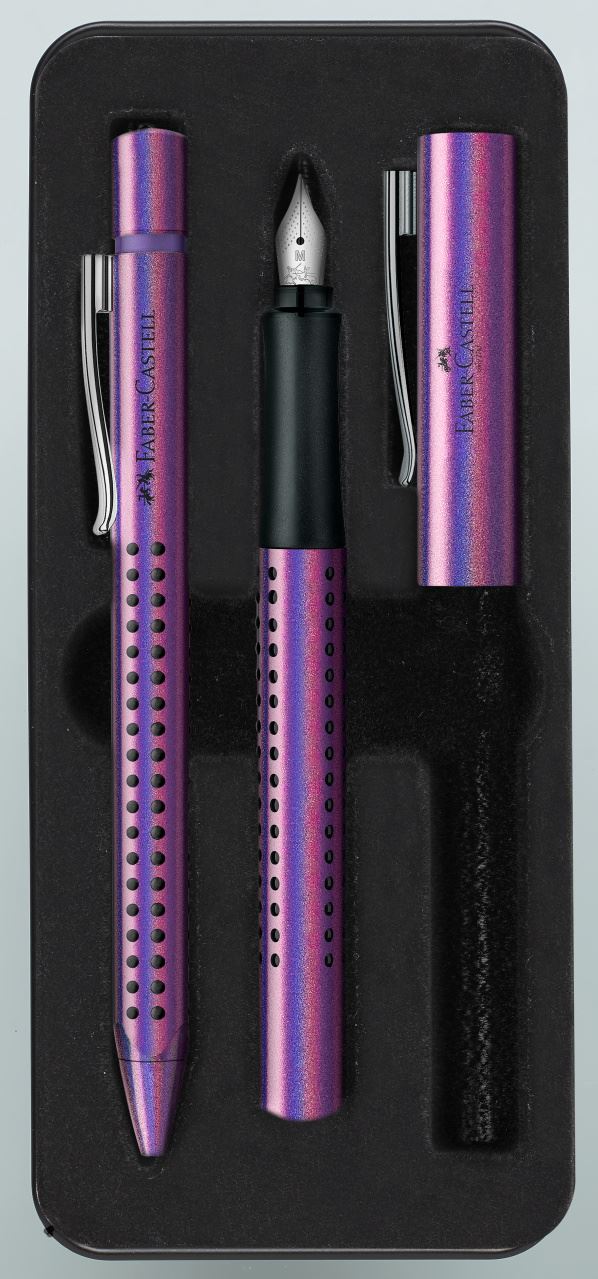 Faber-Castell - Plnicí a kuličkové pero Grip Glam Edition, fialová, 2 ks