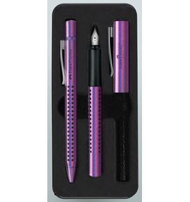 Faber-Castell - Plnicí a kuličkové pero Grip Glam Edition, perleťově fialová