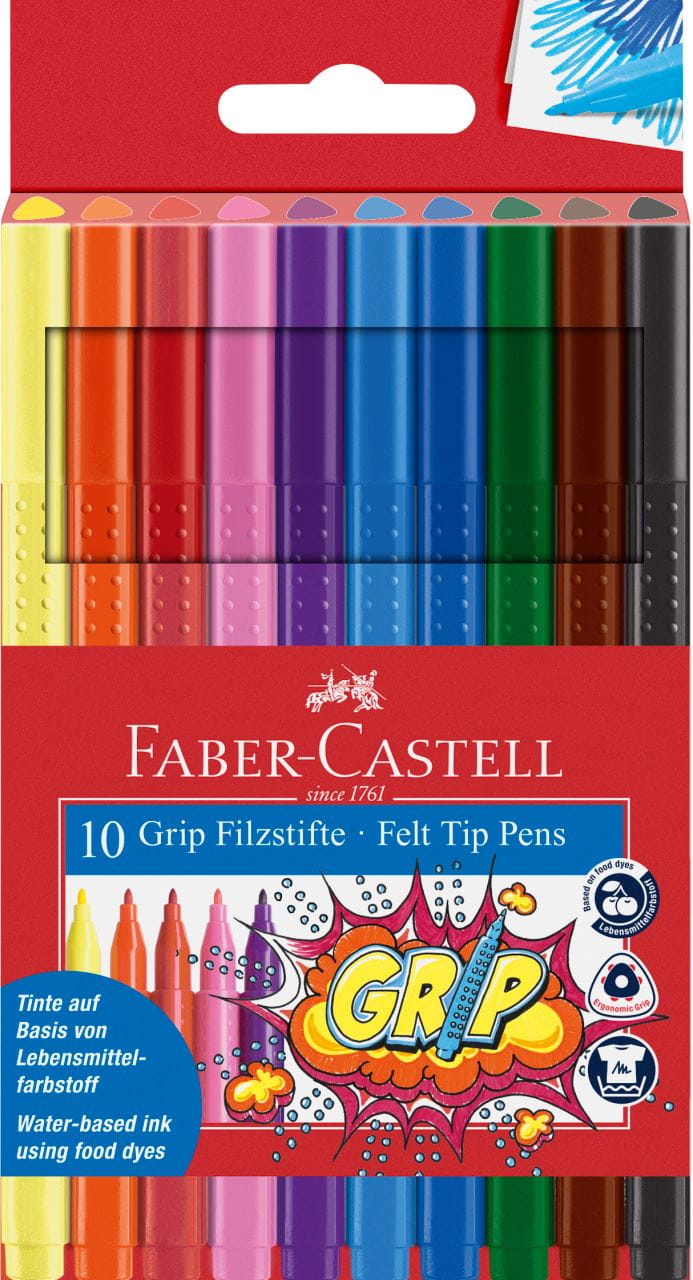 Faber-Castell - Fixy Colour Grip, plastové pouzdro 10 ks