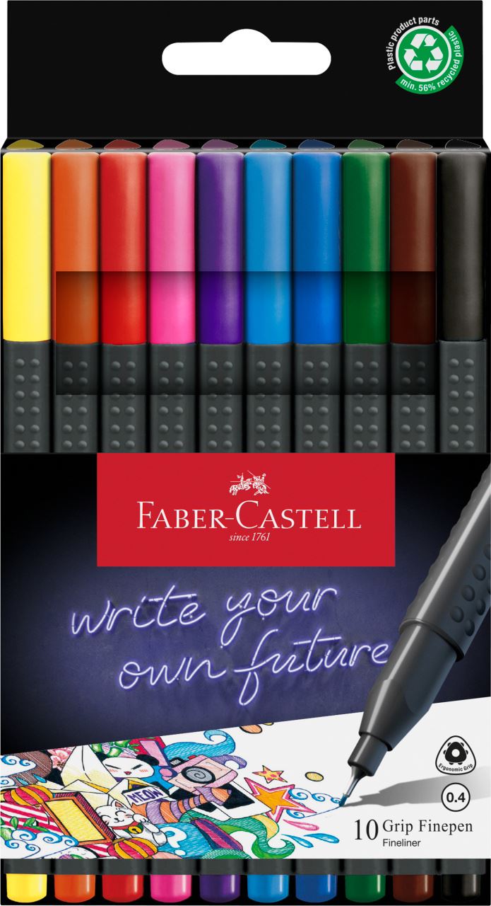 Faber-Castell - Popisovač Grip Finepen, 0.4 mm, plastové pouzdro 10 ks