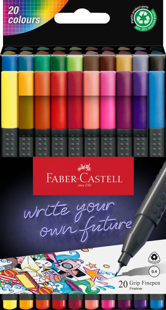 Faber-Castell - Popisovač Grip Finepen, 0.4 mm, plastové pouzdro 20 ks