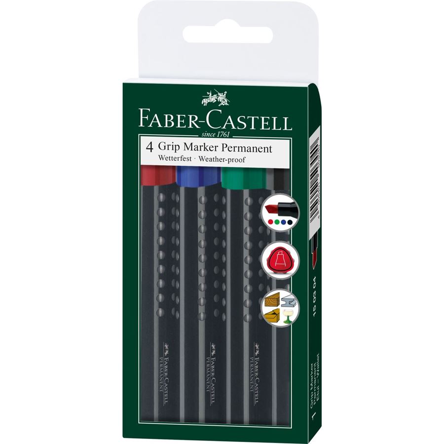 Faber-Castell - Popisovač Grip Marker, klínový hrot, sada 4 ks