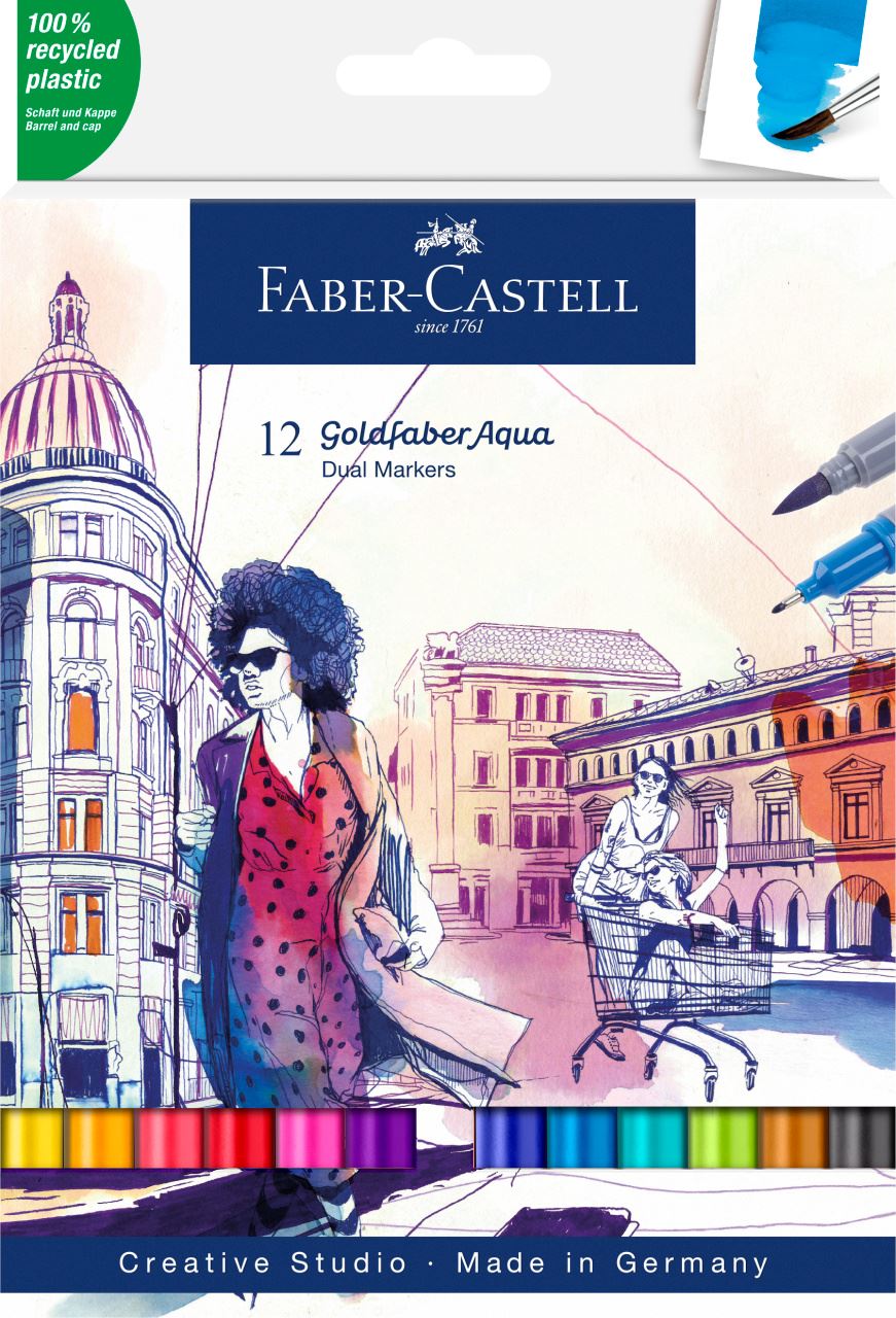 Faber-Castell - Popisovač Goldfaber Aqua Dual, plastové pouzdro 12 ks
