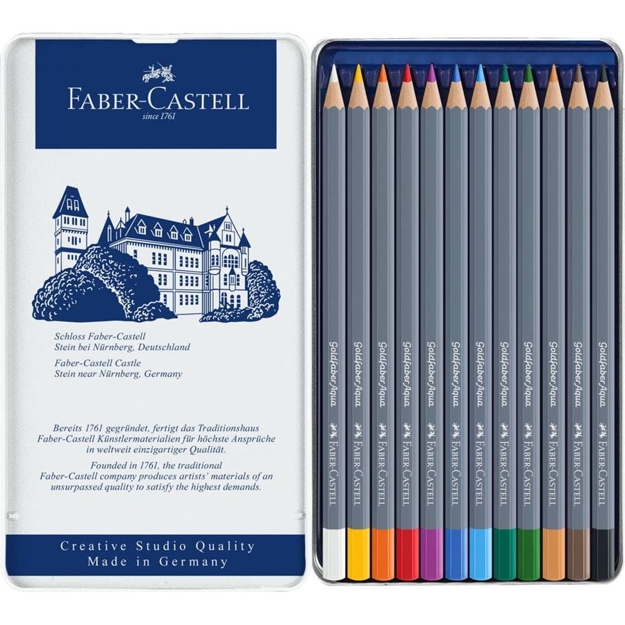 Faber-Castell - Pastelka akvarelová Goldfaber Aqua, plechová krabička 12 ks