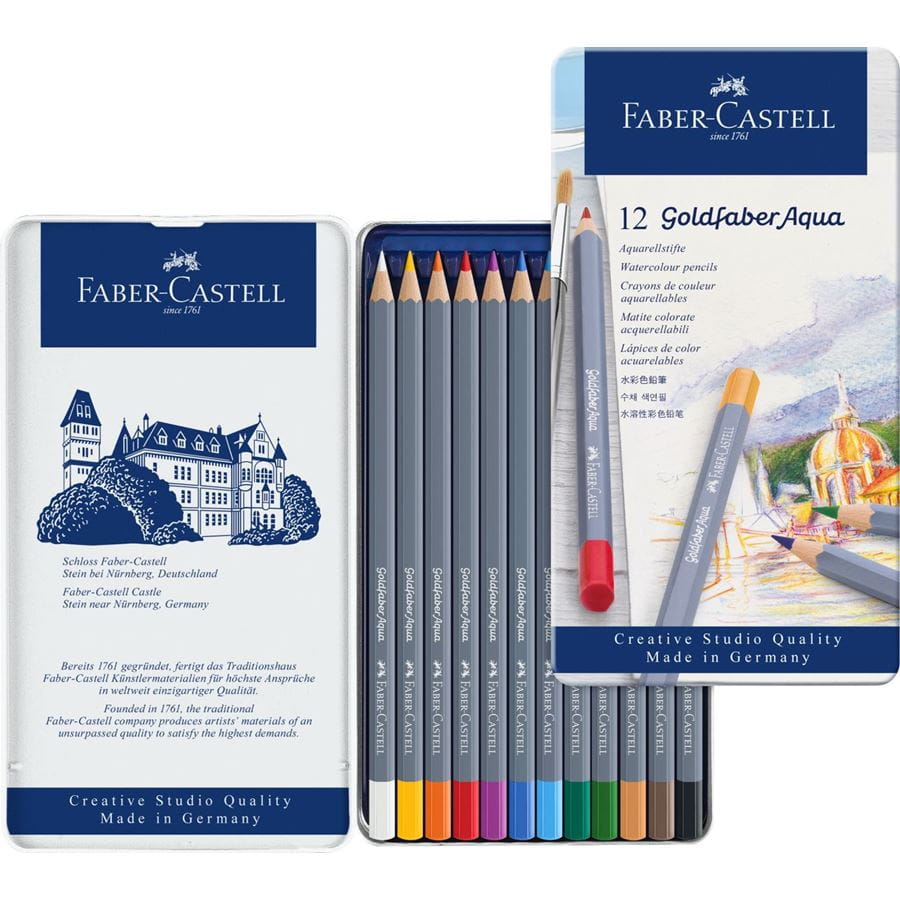 Faber-Castell - Pastelka akvarelová Goldfaber Aqua, plechová krabička 12 ks