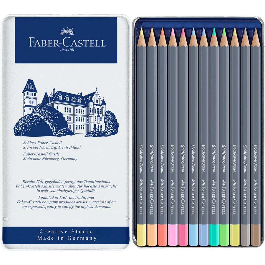 Faber-Castell - Pastelka akvarelová Goldfaber Aqua Pastell, plech.kr. 12 ks
