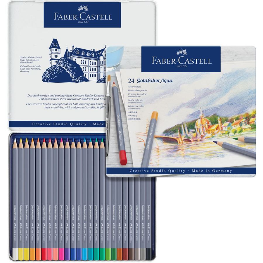 Faber-Castell - Pastelka akvarelová Goldfaber Aqua, plechová krabička 24 ks