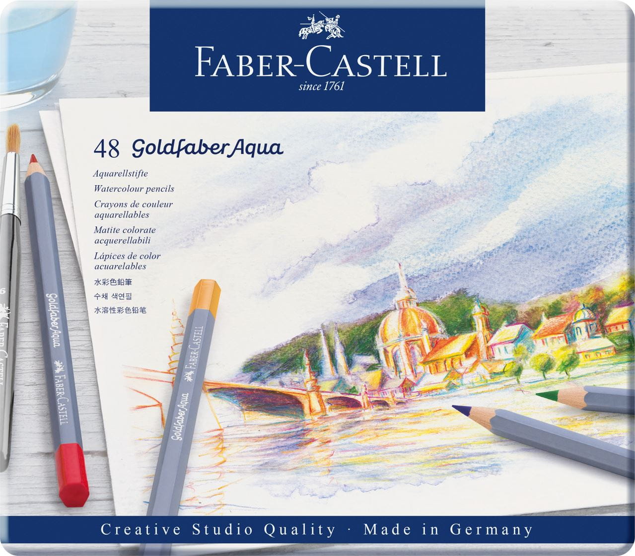 Faber-Castell - Pastelka akvarelová Goldfaber Aqua, plechová krabička 48 ks