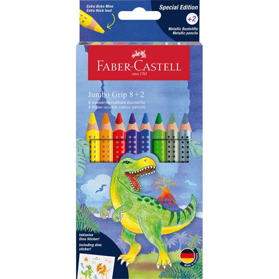 Faber-Castell - Pastelka Jumbo Grip Dinosaur, papírová krabička 8+2 ks
