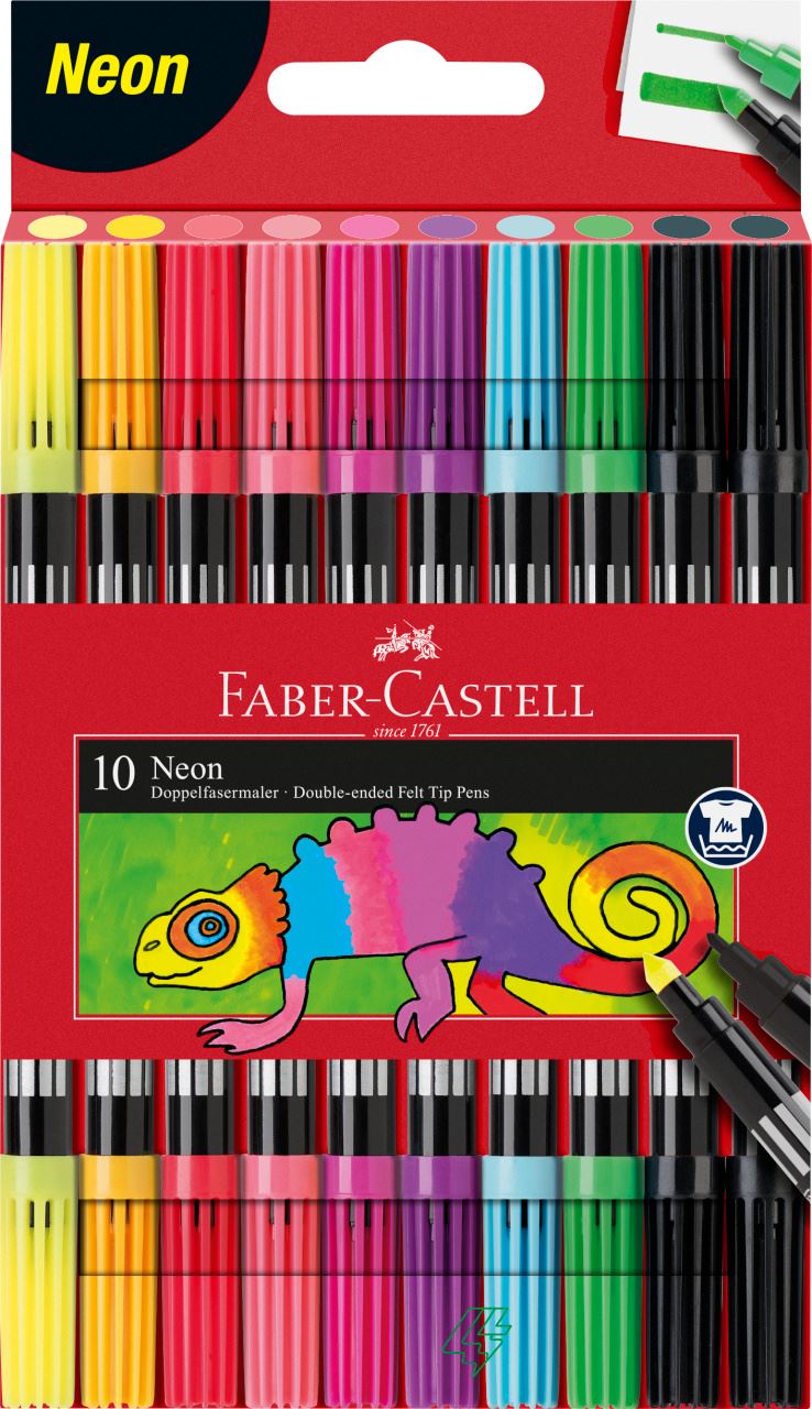 Faber-Castell - Fixy oboustranné Neon, plastové pouzdro 10 ks
