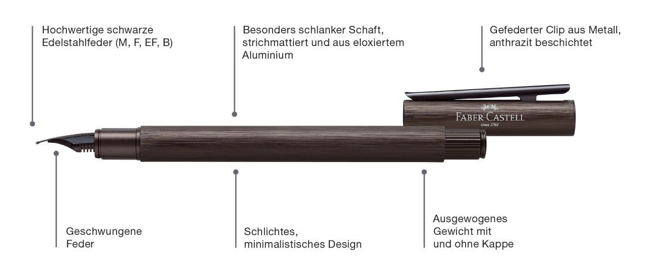 Faber-Castell - Plnicí pero Neo Slim Aluminium, gun metal, M