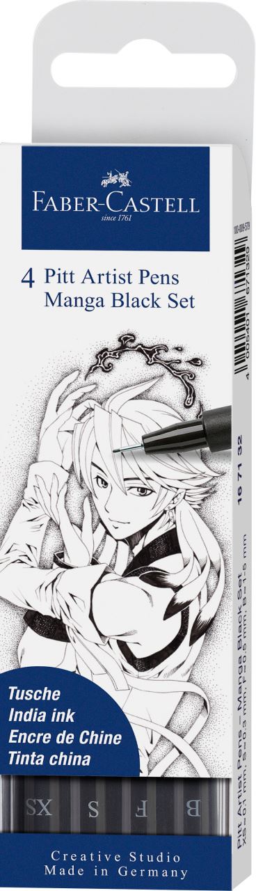 Faber-Castell - Popisovač Pitt Artist Pen Manga Black, plast.pouzdro 4ks