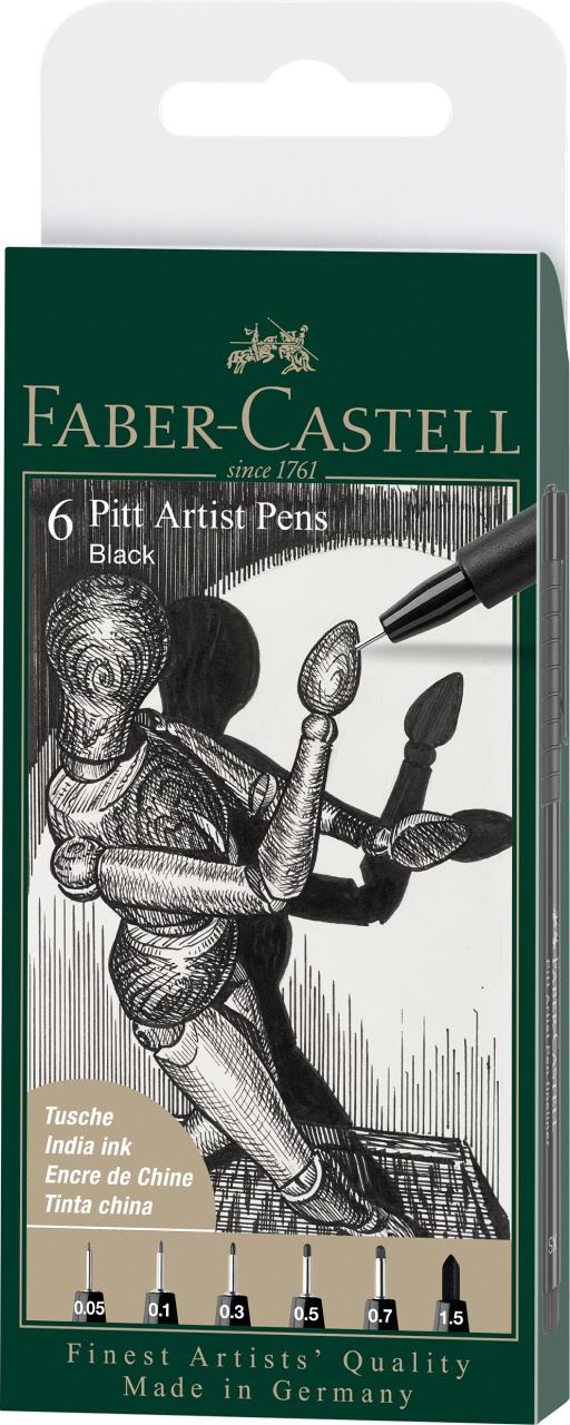 Faber-Castell - Popisovač Pitt Artist Pen, plastové pouzdro 6 ks, černá