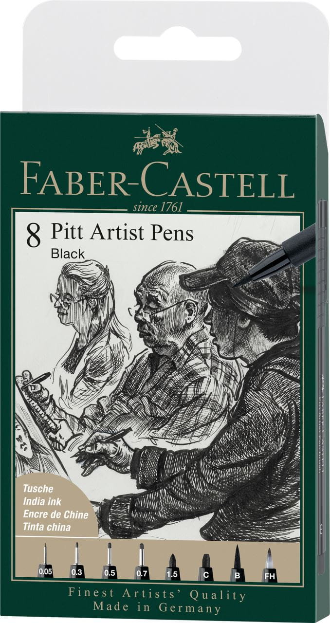 Faber-Castell - Popisovač Pitt Artist Pen, plastové pouzdro 8 ks, černá