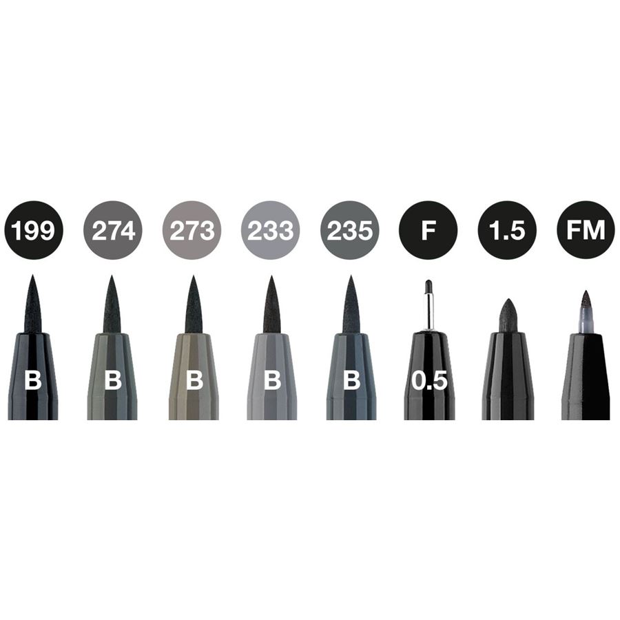 Faber-Castell - Popisovač Pitt Artist Pen, plast. pouzdro 8 ks, Black & Grey