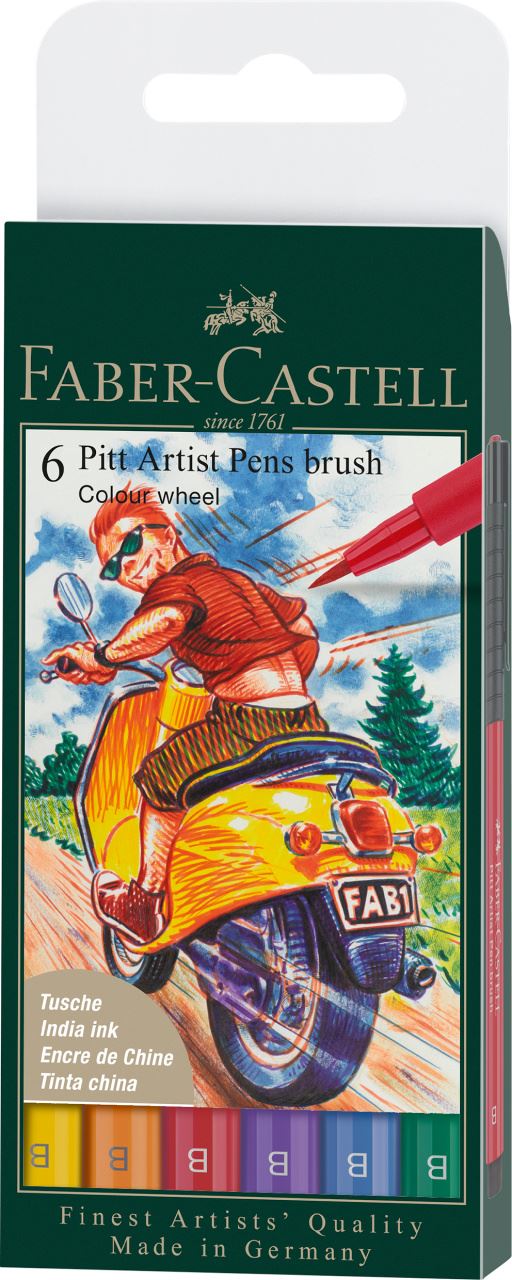 Faber-Castell - Popisovač Pitt Artist Pen, plast. pouzdro 6 ks, Colour wheel