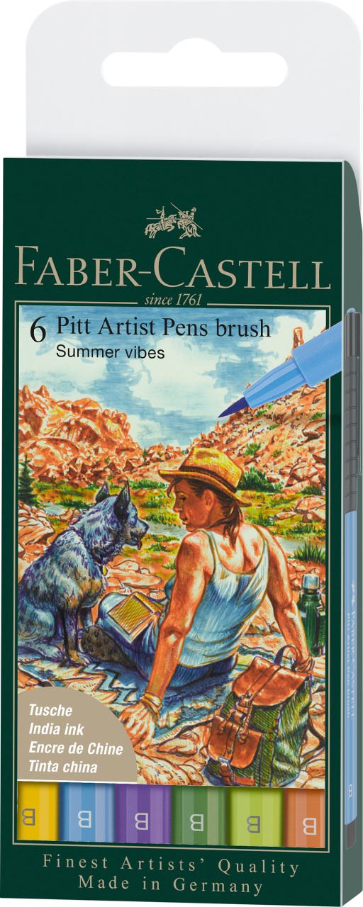 Faber-Castell - Popisovač Pitt Artist Pen, plast. pouzdro 6 ks, Summer vibes