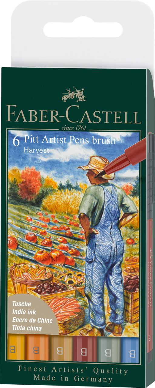 Faber-Castell - Popisovač Pitt Artist Pen, plastové pouzdro 6 ks, Harves