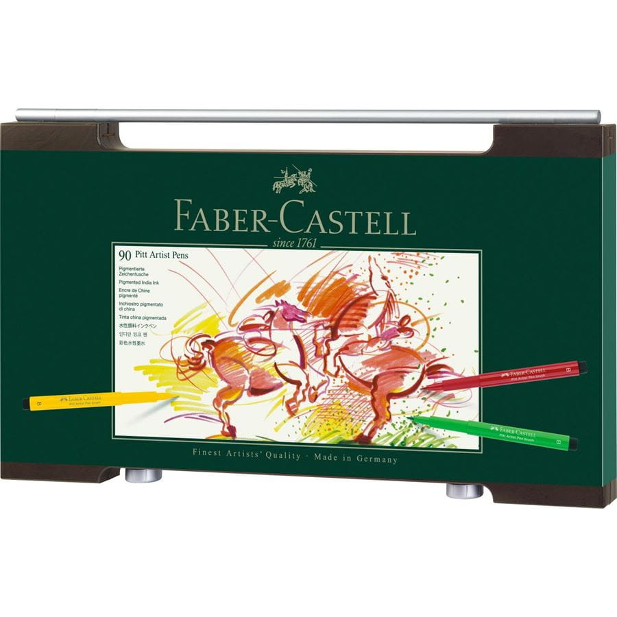 Faber-Castell - Popisovač Pitt Artist Pen Brush, dřevěná kazeta 90 ks
