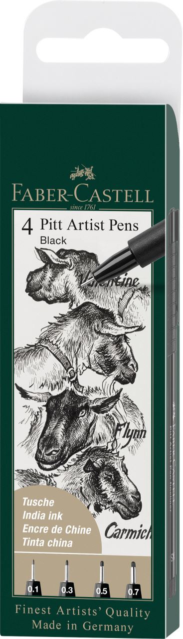 Faber-Castell - Popisovač Pitt Artist Pen, plastové pouzdro 4 ks, černá