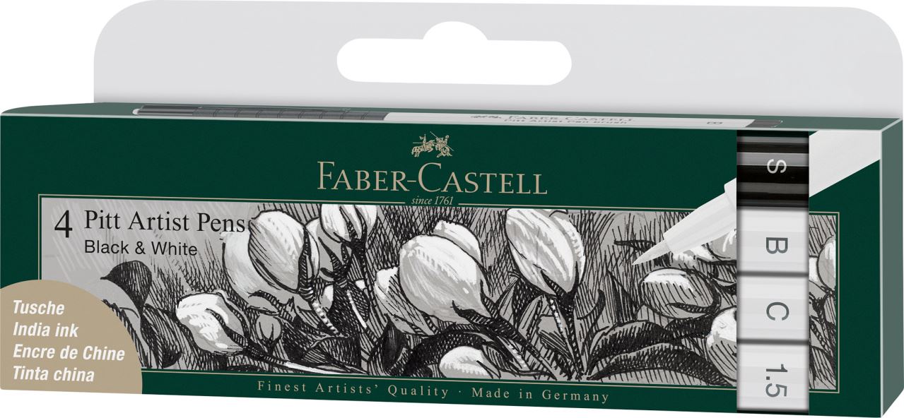 Faber-Castell - Popisovač Pitt Artist Pen, plastové pouzdro 4 ks