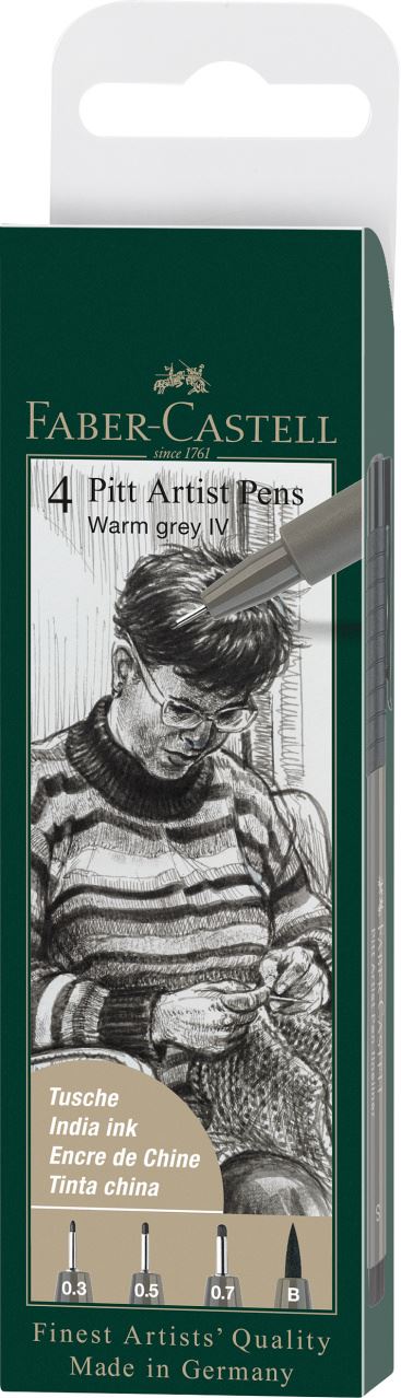 Faber-Castell - Popisovač Pitt Artist Pen, plastové pouzdro 4 ks, teplá šedá