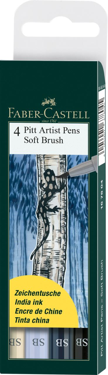Faber-Castell - Popisovač Pitt Artist Pen Soft Brush, plast.pouzdro 4ks