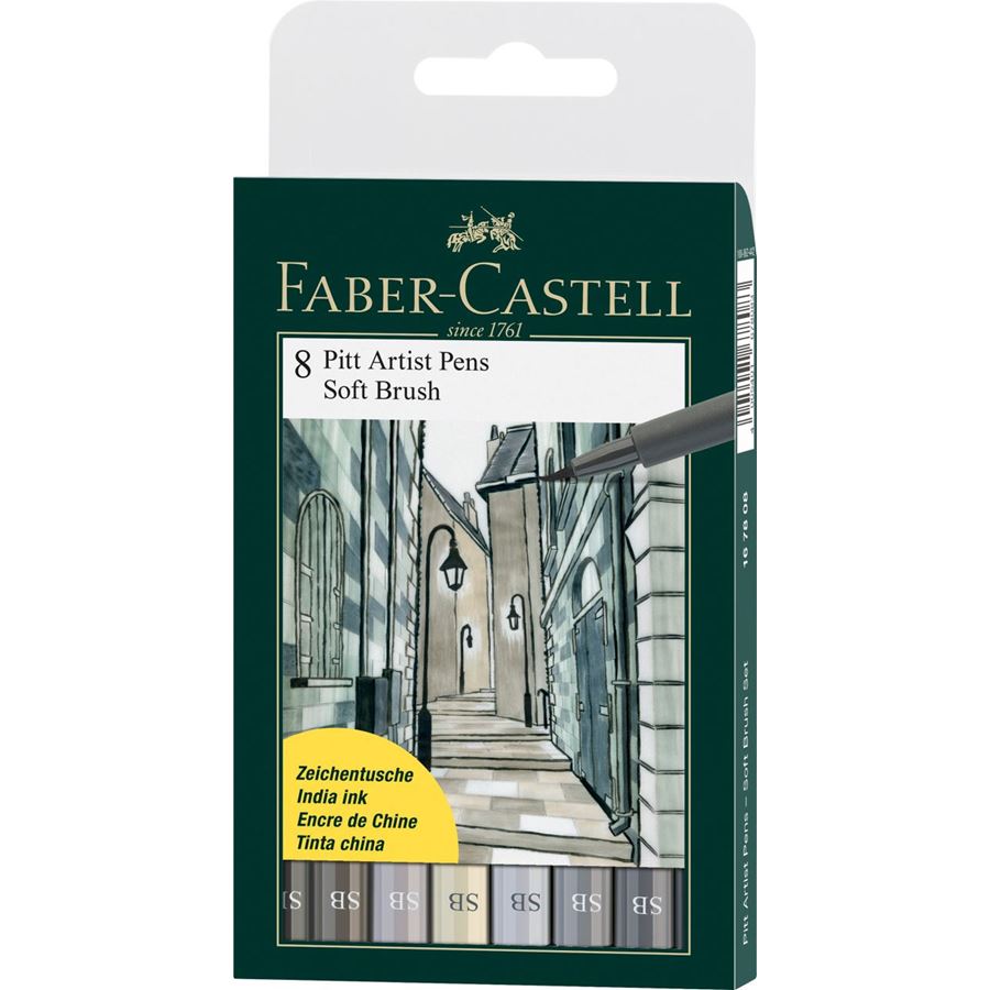 Faber-Castell - Popisovač Pitt Artist Pen Soft Brush, plast.pouzdro 8ks