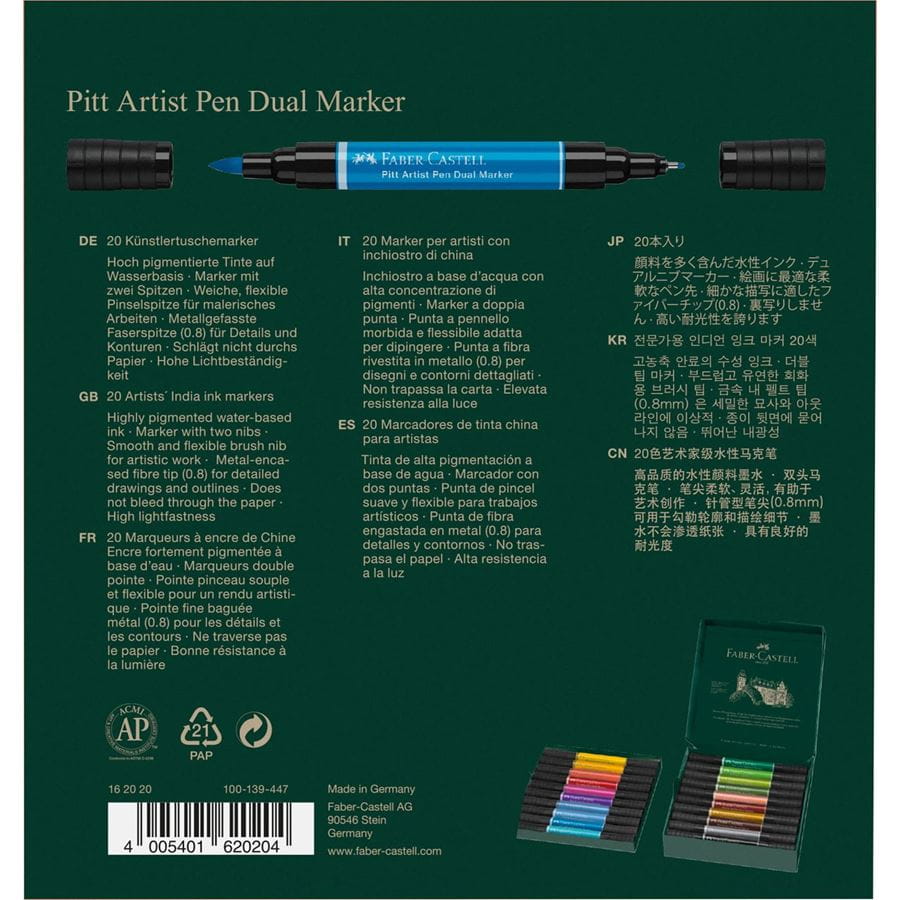 Faber-Castell - Popisovač Pitt Artist Pen Dual, plastové pouzdro 20 ks