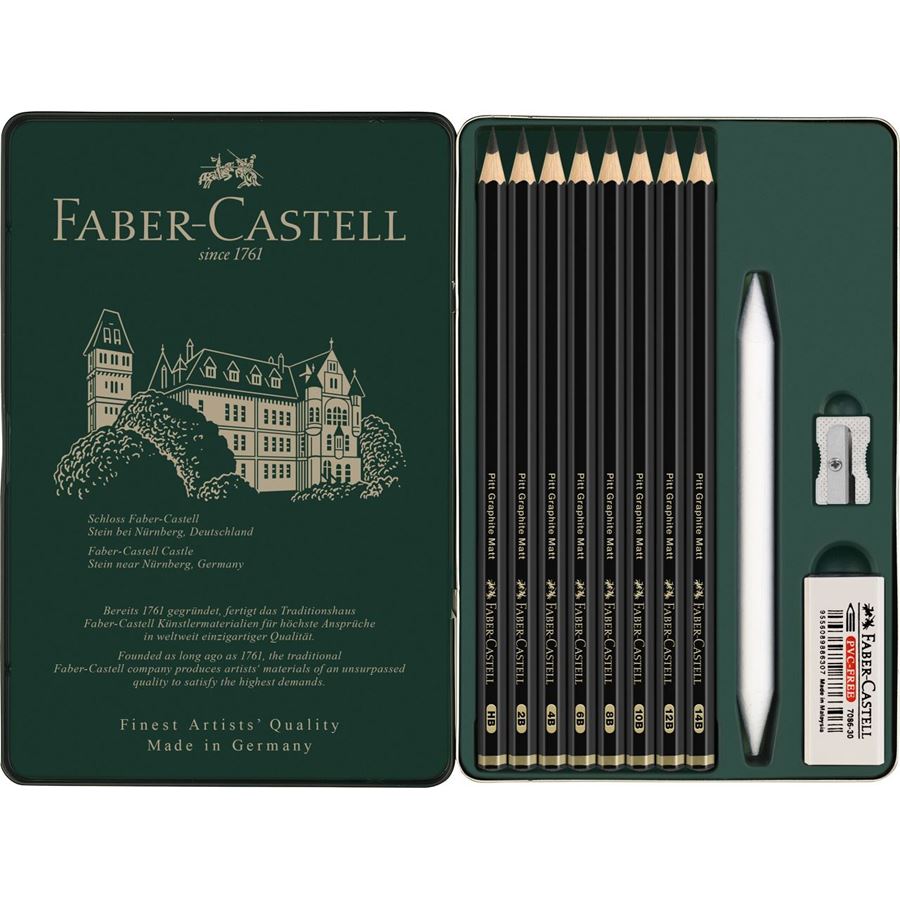 Faber-Castell - Grafitová tužka Pitt Graphite Matt, plechová krabička 11 ks