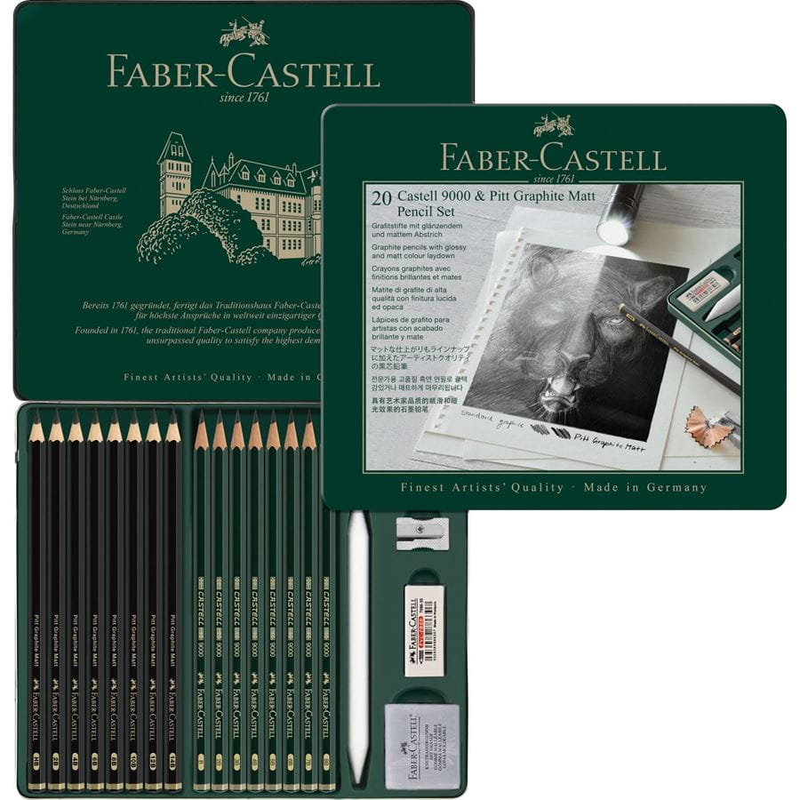 Faber-Castell - Grafitová tužka Pitt Graphite Matt & Castell 9000, sada 20 ks