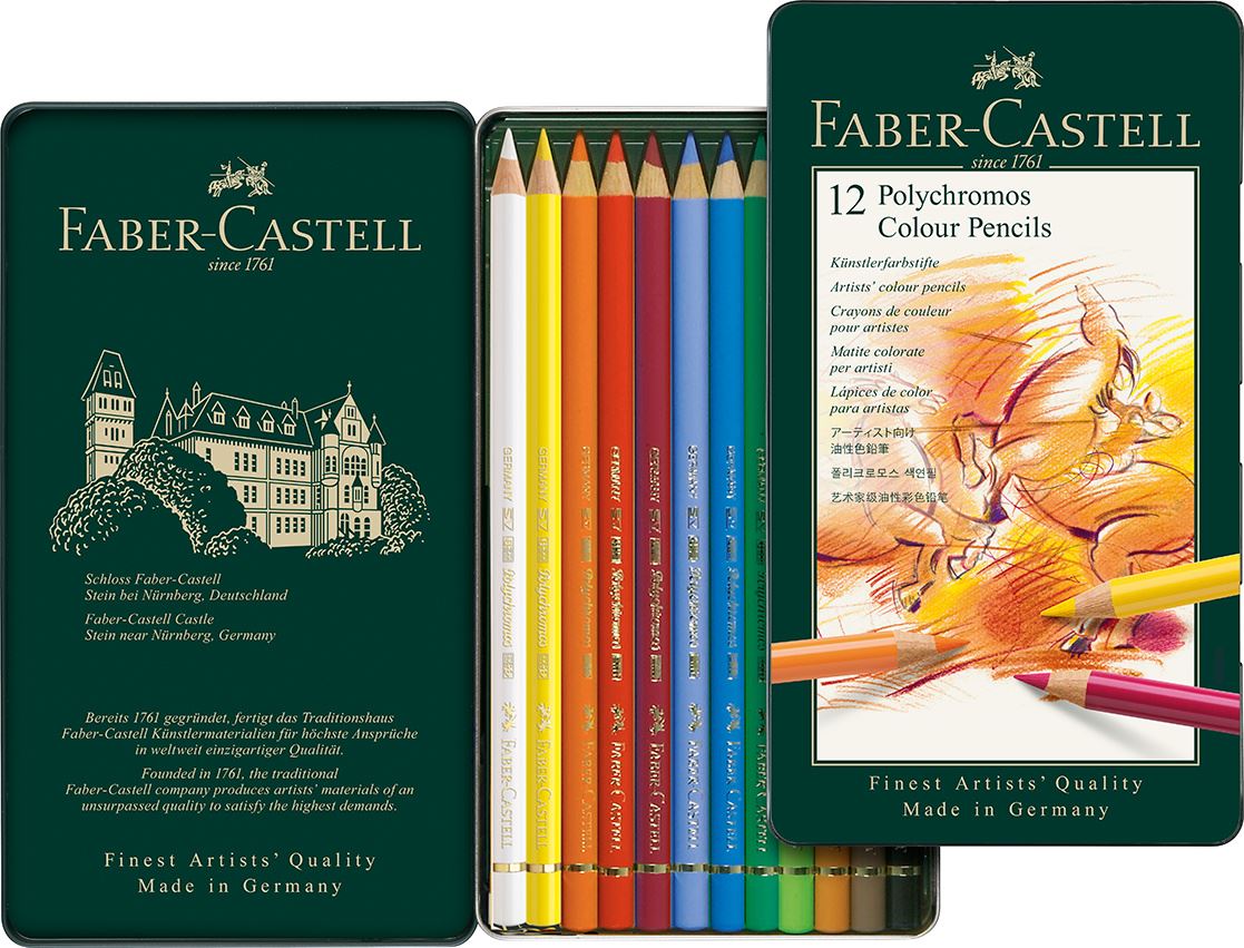Faber-Castell - Pastelka Polychromos, plechová krabička 12 ks