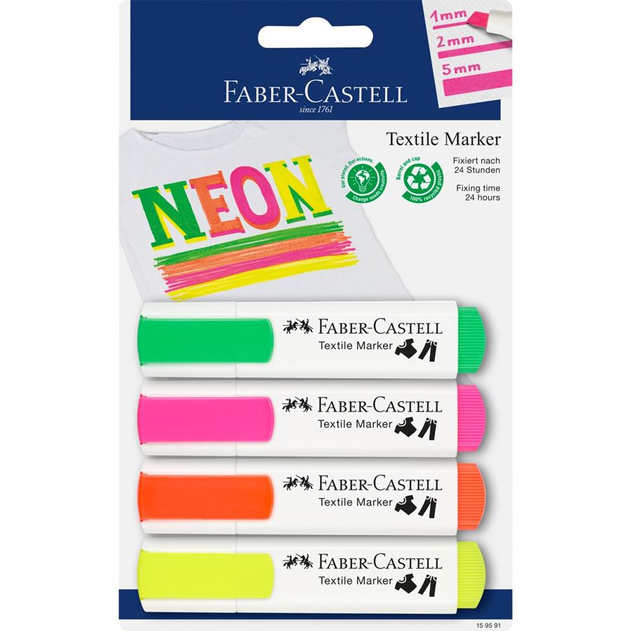 Faber-Castell - Popisovač textilní Neon, sada 4 ks