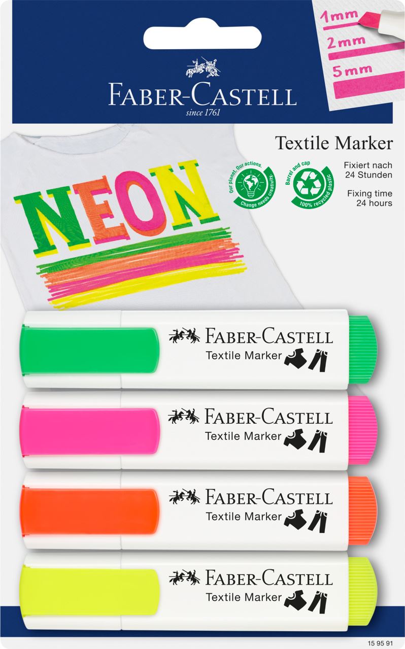 Faber-Castell - Popisovač textilní Neon, sada 4 ks